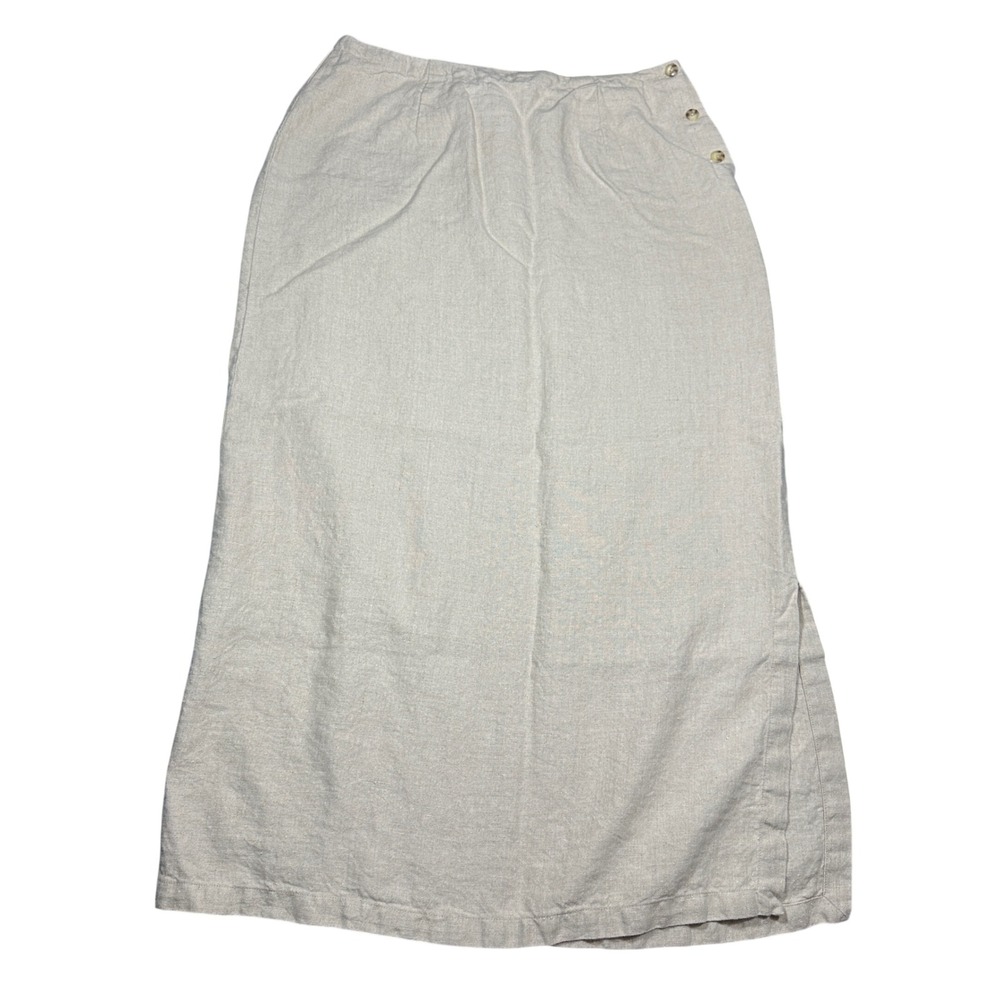 Eddie Bauer Womens 16 Tall Tan Linen Maxi Skirt Side Button Slit 100% Linen